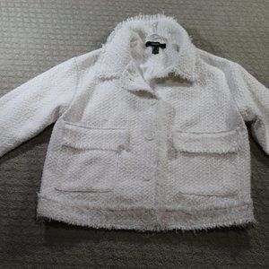 Forever 21 Size Small All Bright White Woven Tweed Fringe Jacket
